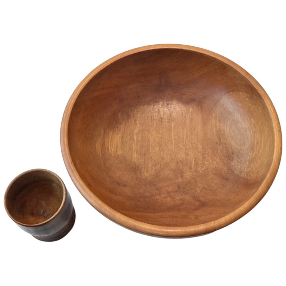 Oregon Myrtle Wood Bowl & VTG. Utensil Cup Organizer EUC VTG Mid Century Modern